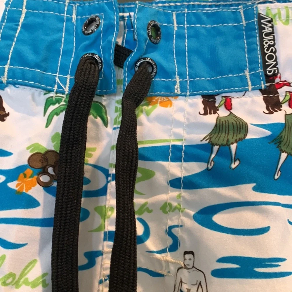 Maui & Sons Paradise Surf Up Hawaii Mens Swim Trunks shorts Hula Girl Dancers 36